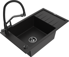 Mexen Elias granitový dřez s 1 komorou, odkapávačem a kuchyňskou baterií Duo, černý - 6511-77-671701-70-B