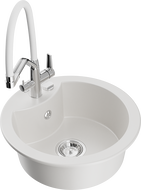 Mexen Diego granitový dřez 1-komorový s kuchyňskou baterií Duo, bílý - 6512-20-671701-02