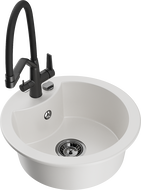 Mexen Diego granitový dřez 1-komorový s kuchyňskou baterií Duo, bílý - 6512-20-671701-70-B