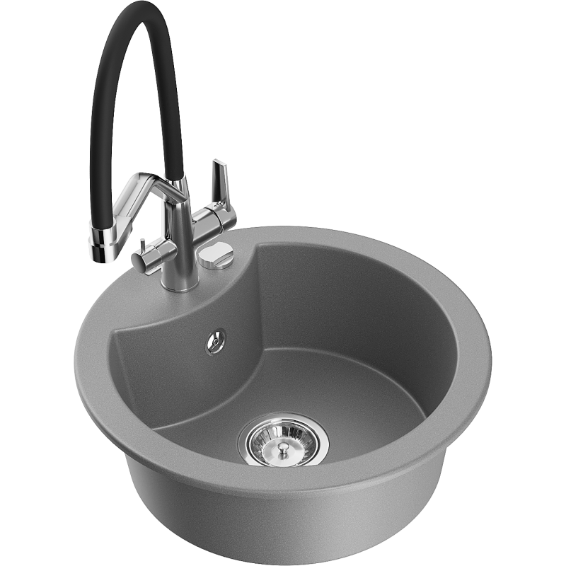 Mexen Diego granitový dřez 1-komorový s kuchyňskou baterií Duo, šedý - 6512-71-671701-07