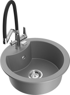 Mexen Diego granitový dřez 1-komorový s kuchyňskou baterií Duo, šedý - 6512-71-671701-07