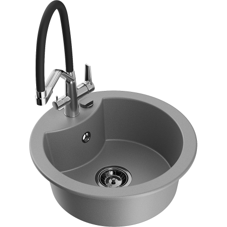 Mexen Diego granitový dřez jednokomorový s kuchyňskou baterií Duo, šedý - 6512-71-671701-07-B