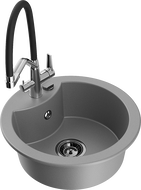 Mexen Diego granitový dřez jednokomorový s kuchyňskou baterií Duo, šedý - 6512-71-671701-07-B
