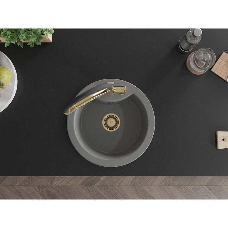 Mexen Diego granitový dřez 1-komorový s kuchyňskou baterií Duo, šedá - 6512-71-671701-57-G