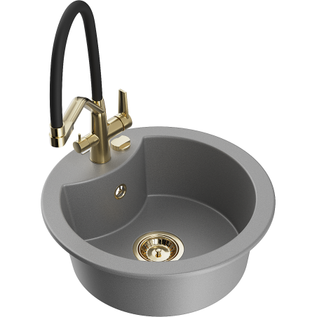 Mexen Diego granitový dřez 1-komorový s kuchyňskou baterií Duo, šedá - 6512-71-671701-57-G