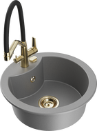 Mexen Diego granitový dřez 1-komorový s kuchyňskou baterií Duo, šedá - 6512-71-671701-57-G