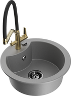 Mexen Diego granitový dřez 1-komorový s kuchyňskou baterií Duo, šedý - 6512-71-671701-57-B