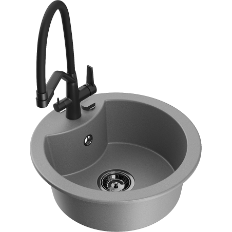 Mexen Diego granitový dřez 1-komorový s kuchyňskou baterií Duo, šedý - 6512-71-671701-70-B