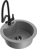 Mexen Diego granitový dřez 1-komorový s kuchyňskou baterií Duo, šedý - 6512-71-671701-70-B