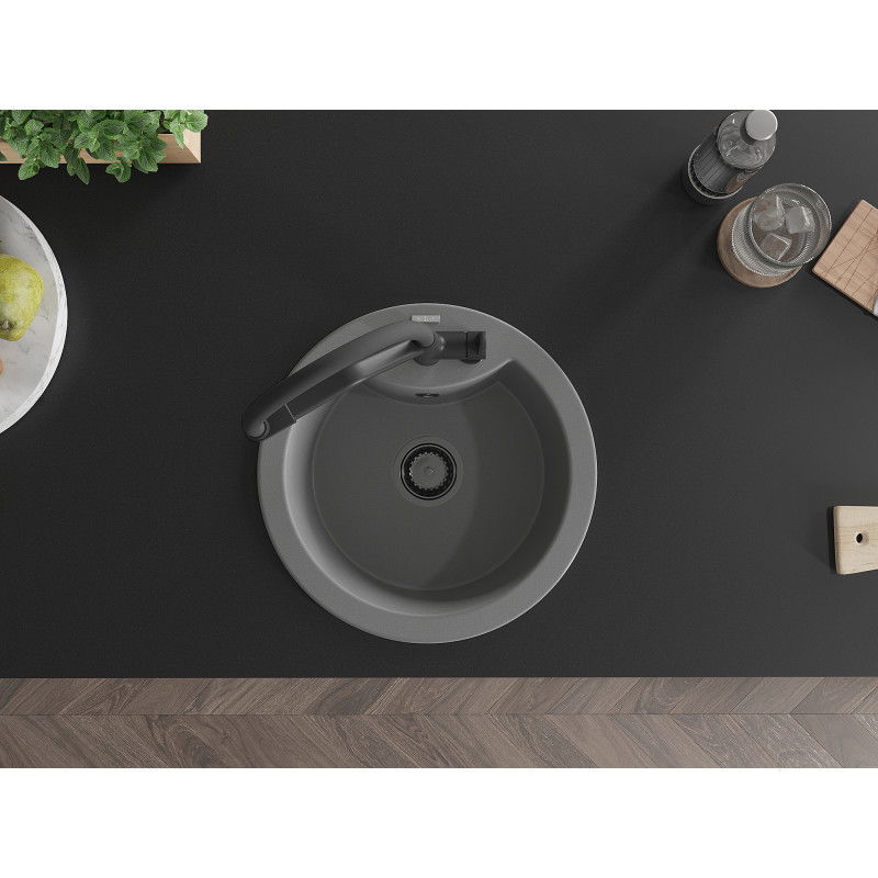 Mexen Diego granitový dřez 1-komorový s kuchyňskou baterií Duo, šedý - 6512-71-671701-70-B