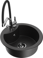 Mexen Diego granitový dřez 1-komorový s kuchyňskou baterií Duo, černý/stříbrný metalík - 6512-73-671701-07-B