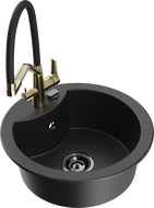 Mexen Diego granitový dřez s 1 komorou s kuchyňskou baterií Duo, černá/stříbrná metalíza - 6512-73-671701-57-B