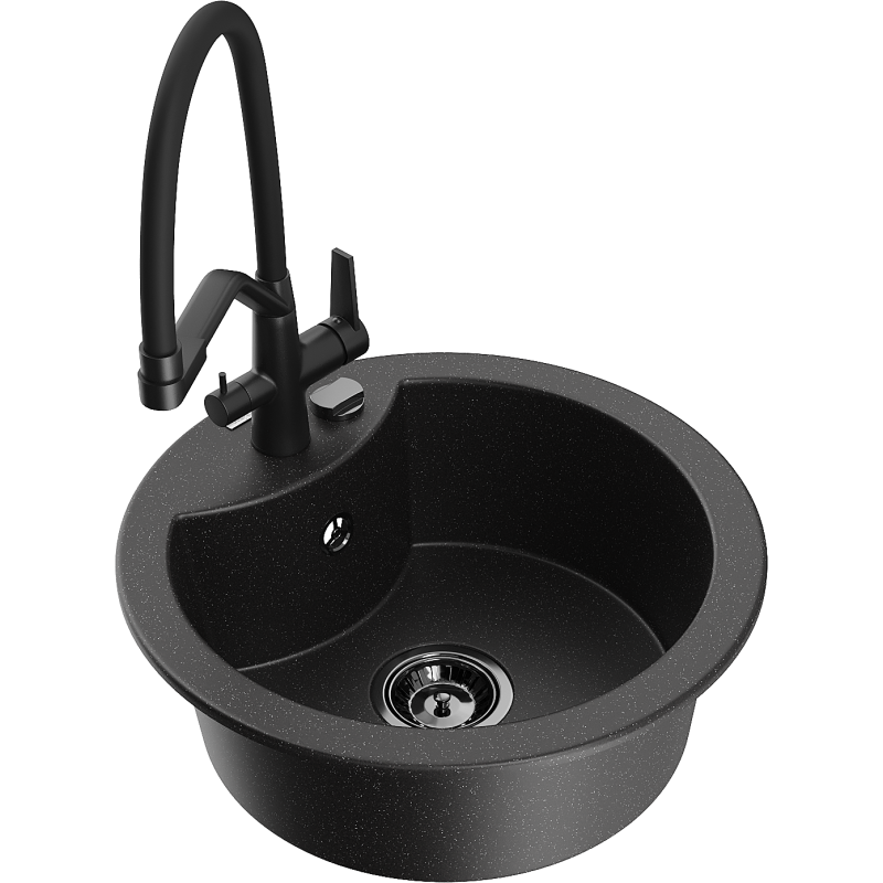 Mexen Diego granitový dřez 1-komorový s kuchyňskou baterií Duo, černý/stříbrný metalik - 6512-73-671701-70-B