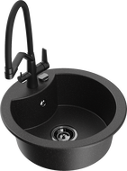 Mexen Diego granitový dřez 1-komorový s kuchyňskou baterií Duo, černý/stříbrný metalik - 6512-73-671701-70-B