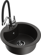 Mexen Diego granitový dřez 1-komorový s kuchyňskou baterií Duo, černý/zlatý metalík - 6512-75-671701-07-B