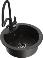 Mexen Diego granitový dřez 1-komorový s kuchyňskou baterií Duo, černý/zlatý metalik - 6512-75-671701-70-B