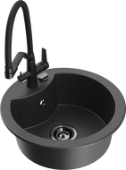 Mexen Diego granitový dřez s jednou komorou a kuchyňskou baterií Duo, černý žíhaný - 6512-76-671701-70-B