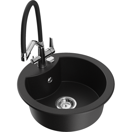 Mexen Diego granitový dřez 1-komorový s kuchyňskou baterií Duo, černý - 6512-77-671701-07