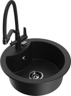 Mexen Diego granitový dřez s 1 komorou a kuchyňskou baterií Duo, černý - 6512-77-671701-70-B