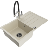 Mexen Bruno granitový dřez 1-komorový s odkapávačem a kuchyňskou baterií Duo, béžový - 6513-69-671701-07-B