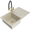 Mexen Bruno jednokomorový granitový dřez s odkapávačem a kuchyňskou baterií Duo, béžový - 6513-69-671701-57-G