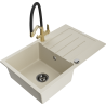Mexen Bruno granitový dřez 1-komorový s odkapávačem a kuchyňskou baterií Duo, béžový - 6513-69-671701-57-B