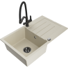 Mexen Bruno granitový dřez 1-komorový s odkapávačem a kuchyňskou baterií Duo, béžový - 6513-69-671701-70-B