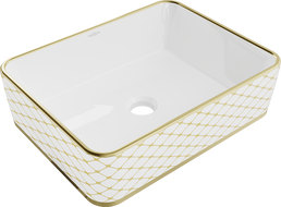 Mexen Catia umyvadlo na desku 48 x 37 cm, bílá/zlatá mřížkový vzor - 21314809