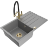 Mexen Bruno žulový dřez 1-komorový s odkapávačem a kuchyňskou baterií Duo, šedý - 6513-71-671701-57-G