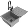 Mexen Bruno žulový kuchyňský dřez s 1 vaničkou a odkapávačem a kuchyňskou baterií Duo, šedý - 6513-71-671701-70-B