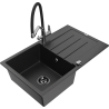 Mexen Bruno dřez granitový 1-komorový s odkapávačem a kuchyňská baterie Duo, černý/stříbrný metalický - 6513-73-671701-07-B