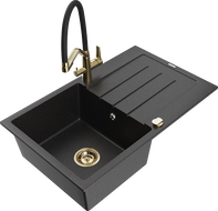 Mexen Bruno granitový dřez 1-komorový s odkapávačem a kuchyňskou baterií Duo, černý/stříbrný metalik - 6513-73-671701-57-G