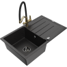 Mexen Bruno granitový dřez 1-miskový s odkapávačem a kuchyňskou baterií Duo, černá/stříbrný metalík - 6513-73-671701-57-B