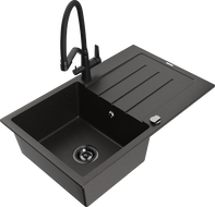 Mexen Bruno granitový dřez s 1 komorou s odkapávačem a kuchyňskou baterií Duo, černý/zlatý metalik - 6513-75-671701-70-B