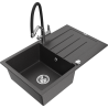 Mexen Bruno granitový dřez s jednou komorou a odkapávačem a kuchyňskou baterií Duo, černý postříkaný - 6513-76-671701-07
