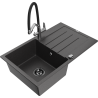 Mexen Bruno granitový kuchyňský dřez 1-komorový s odkapávačem a kuchyňskou baterií Duo, černý skvrnitý - 6513-76-671701-07-B