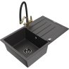 Mexen Bruno granitový dřez s 1 komorou s odkapávačem a kuchyňskou baterií Duo, černý s tečkováním - 6513-76-671701-57-B