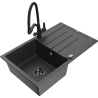 Mexen Bruno granitový jednodřez s odkapávačem a kuchyňskou baterií Duo, černý tečkovaný - 6513-76-671701-70-B