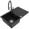 Mexen Bruno granitový dřez 1-komorový s odkapávačem a kuchyňskou baterií Duo, černý - 6513-77-671701-07