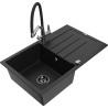Mexen Bruno granitový dřez s 1 komorou a odkapávačem a kuchyňskou baterií Duo, černý - 6513-77-671701-07-B