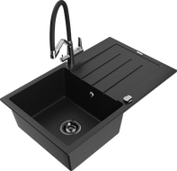 Mexen Bruno granitový dřez s 1 komorou a odkapávačem a kuchyňskou baterií Duo, černý - 6513-77-671701-07-B