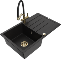 Mexen Bruno granitový dřez jednokomorový s odkapávačem a kuchyňská baterie Duo, černá - 6513-77-671701-57-G