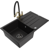 Mexen Bruno granitový dřez 1-komorový s odkapávačem a kuchyňskou baterií Duo, černý - 6513-77-671701-57-B