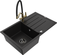 Mexen Bruno granitový dřez 1-komorový s odkapávačem a kuchyňskou baterií Duo, černý - 6513-77-671701-57-B
