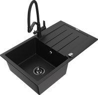 Mexen Bruno granitový dřez s odkapávačem a kuchyňskou baterií Duo, černý - 6513-77-671701-70-B