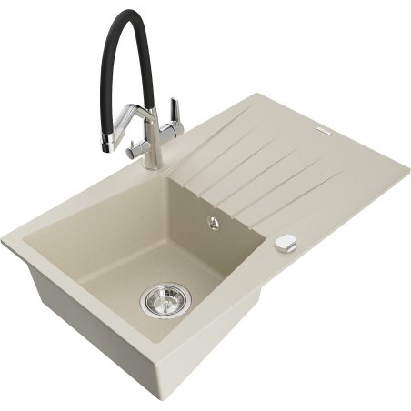 Mexen Cesar granitový dřez s 1 komorou s odkapávačem a kuchyňskou baterií Duo, béžový - 6514-69-671701-07