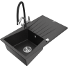 Mexen Cesar žulový dřez s 1 komorou s odkapávačem a kuchyňskou baterií Duo, černá/stříbrná metalíza - 6514-73-671701-07