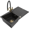 Mexen Cesar granitový dřez 1-komorový s odkapávačem a kuchyňskou baterií Duo, černý/stříbrný metalik - 6514-73-671701-57-G