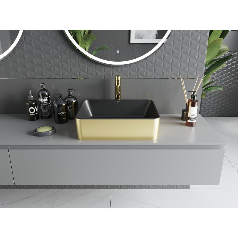 Mexen Catia umyvadlo na desku 48 x 37 cm, černá mat/zlatá - 21314876
