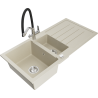 Mexen Andres granitový dřez 1,5-komorový s odkapávačem a kuchyňskou baterií Duo, béžový - 6515-69-671701-07